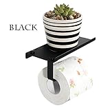 Toilet Paper Holder with Phone Shelf, SUS304 Stainless Steel Wall Mount Bathroom Tissue Holder with Storage Shelf Rack, Toilet Paper Roll Dispenser Matte Black