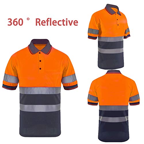 Smasys Safety Short Sleeves Polo Shirt Hi-Viz Work Wear T Shirts With Pockets Reflective Construction For Women And Men (Orang/Navy, S) #TOP3