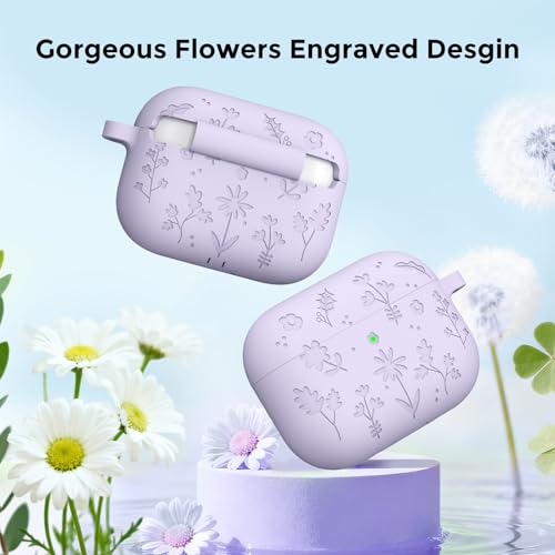 AhaStyle AirPods Pro 3 Case Cover (2025) Flower Engraved Cute Silicone AirPods Pro 3rd Generation Case Full Body Shockproof Cover Skin for Apple AirPods Pro 3rd Gen with Cleaning Kit for Women Girls by AHASTYLE - Image 3