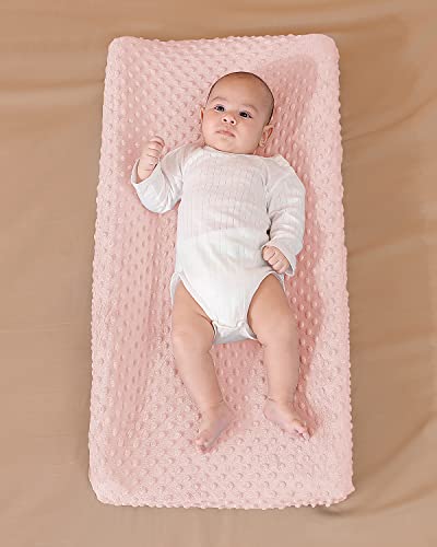 Solid Changing Table Pad Cover Cradle Sheet, Fits 32"/34''X16" Contoured Diaper Changing Pad, Ultra Soft Cozy Minky Dots Plush Changing Table Covers, Breathable Wipeable Removable (Light Pink) #TOP5
