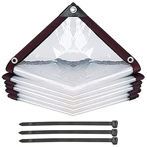 Tarpaulin Waterproof Heavy Duty Clear Tarpaulin Sheet Large Tarp Cover Sheet for Outdoor Garden Furniture Pool Car Pet Run with Tie Cable Canvas Tarpaulin 125GSM Translucent 2m x 3m Cover