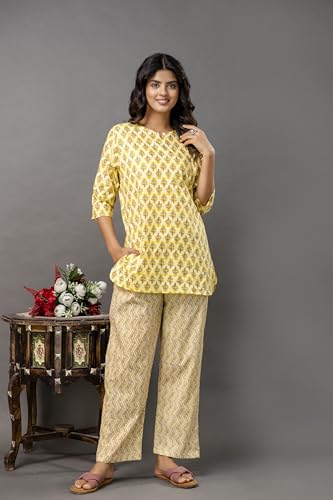 Image of Pure Cotton Printed Night Suits Set for Women | Top and Pyjama Set for Girls