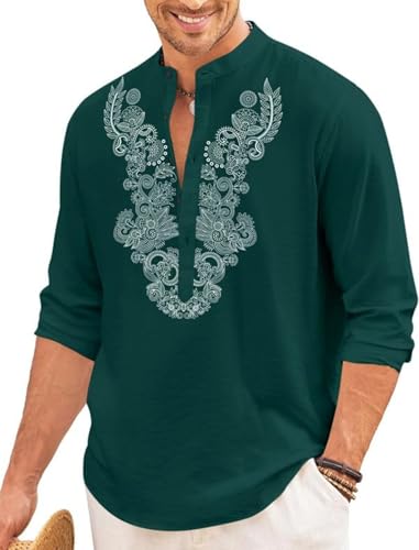Image of FINIVO FASHION Men's Cotton Blend Short Kurta with Full Sleeves and Ethnic Neck Design | Casual Crinkle Texture Kurta with Mandarin Collar