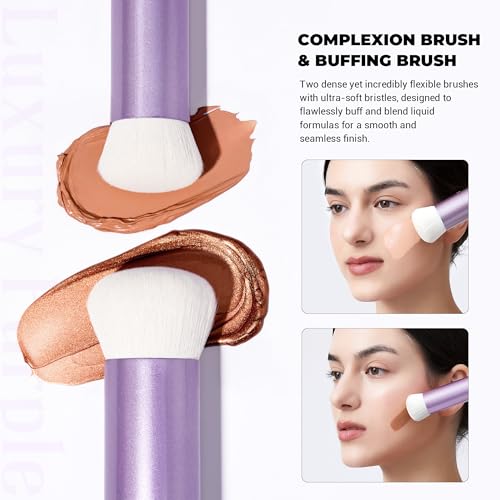 Jessup Makeup Brushes Set 4pcs Face Kabuki Brush for Foundation Contour Powder Blush Bronzer and Highlighter, Premium Synthetic Fiber Cruelty-Free, Luxury Purple T517 - Image 4