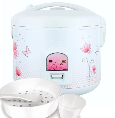 Delight Electric Rice Cooker and Steamer, White, 1.8L Capacity, 700W, with Non-Stick Bowl, Automatic Cooking, Warmer Function, Measuring Cup, Spatula
