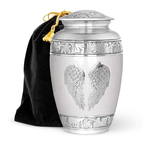 STONLIF Angel Wings Cremation Urns for Human Ashes - Memorial Urn for Adults, Women, and Men - Decorative Urn for Home, Burial, or Funeral (White, Large)