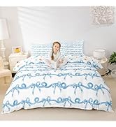 Erosebridal Blue Bow Tie Twin Duvet Cover for Girls | Coquette Ribbon Bows Bedding Set for Kids T...