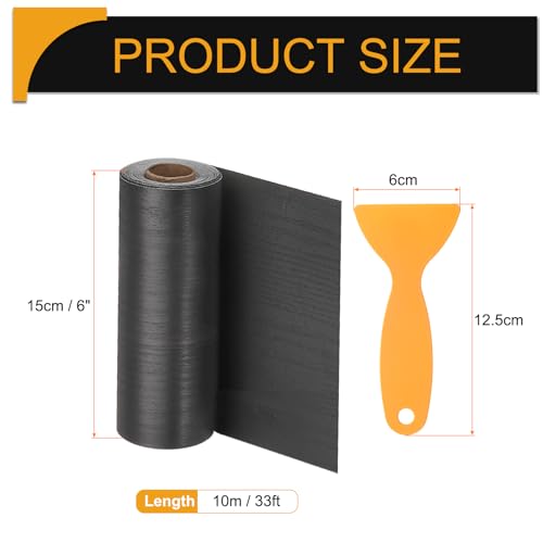 Image of HARFINGTON Wood Grain Repair Tape 6 Inch x 33ft Self Adhesive Repair Patch Tape Simulated Wooden Floor Tapes with Plastic Scraper for Tables Doors Windows Furniture, Black Wood