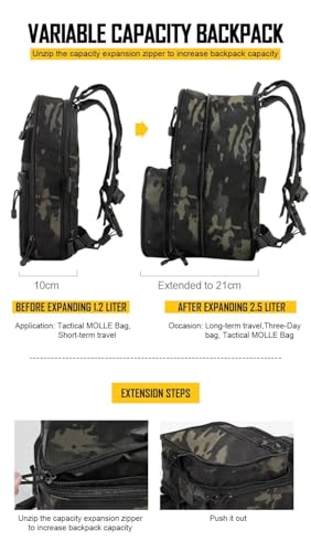 Sac à dos tactique marron extensible multi-usages avec sangles de compression - 6