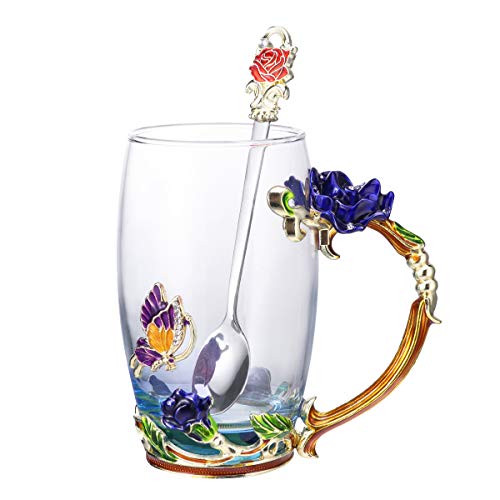 Caneca de café Hemoton xícara de chá de vidro transparente colher de copo de água com alça, presente