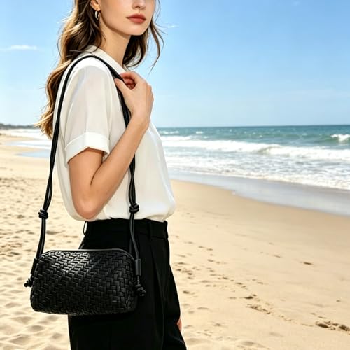 Image of Woven Crossbody Bag for Women,Small Handbag Cute Purse Vegan Leather Handmade Shoulderbag, Summer Tote Bag with Strap