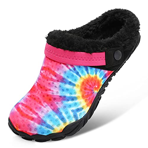 Besroad Womens Furry Slides House Slippers Fluffy Bedroom Slippers Cozy Memory Foam Plush Shoes Colorful Flower 7.5 Women 6 Men