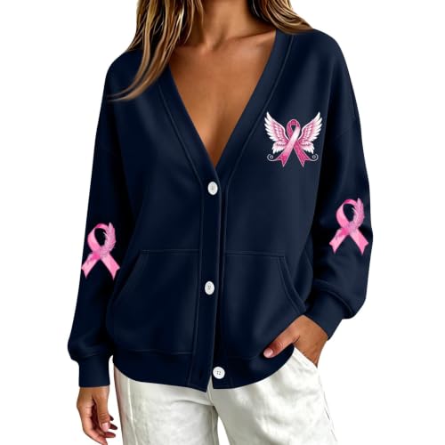 Breast Cancer Awareness Sweatshirts for Women Button Down Open Front Jacket - image 3