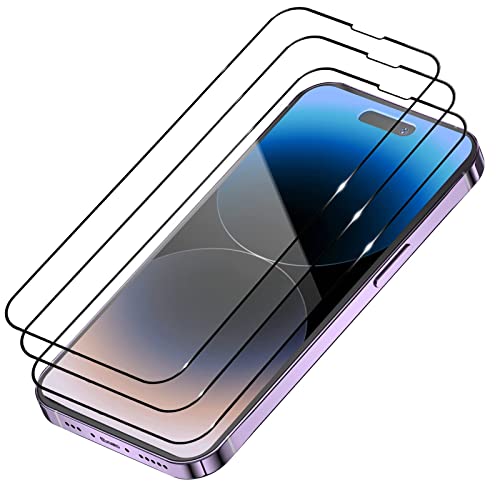 BlokWRX iPhone 14 Pro Max Screen Protector,3 Pack 14 Protector Tempered Glass Compatible With 14 Max, Sensor Protection,Dynamic Island Compatible,Case Friendly Film,[9h Hardness], Black