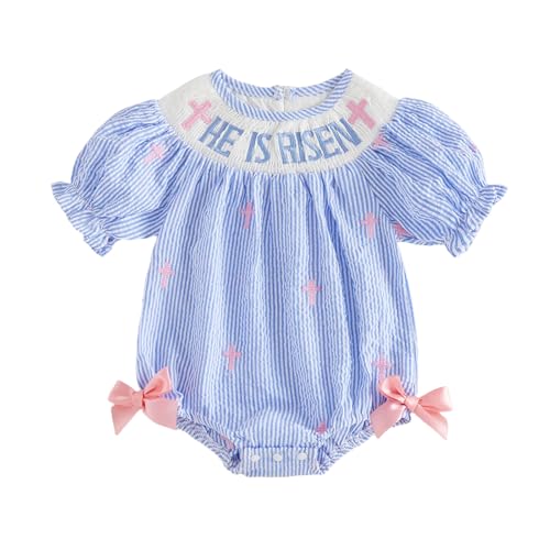 ZIXILOVGIR Baby Girl Easter Outfit Cross Embroidery Bubble R