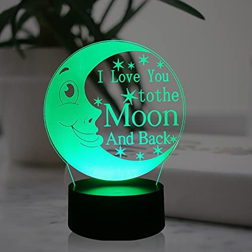 Jinlycoo Moon Night Light I Love You to The Moon and Back Sign Illusion Baby Bear Cartoon Novel Bedroom Baby Sleep Sweet Mood LED Table Lamp Holiday Party Supply Teens Xmas Birthday Souvenir (Moon)