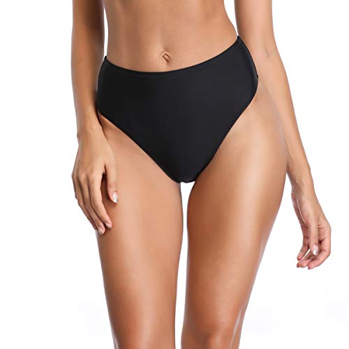 RELLECIGA Damen Bademode High Waist Bikini-Hose Slip Bottom Retro Schwarz...
