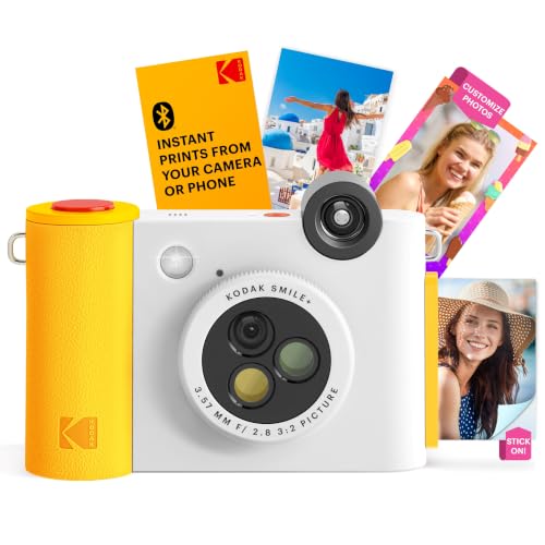Kodak Smile+ 2-in-1 Digital Instant Camera & Wireless Bluetooth Photo Printer, 10MP, Special-Effect Rotating Lens, Zink 2x3 (5.1x7.5 cm) Sticky-Back Photos, Print via App from Smart Devices, White