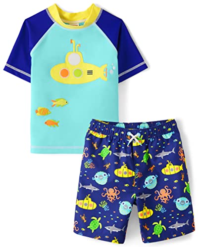 Gymboree Boys Short Sleeve Rashguard And Swim Trunks, Matching Toddler Outfit, Navy Submarine/Submarine, 18-24 Months #TOP14