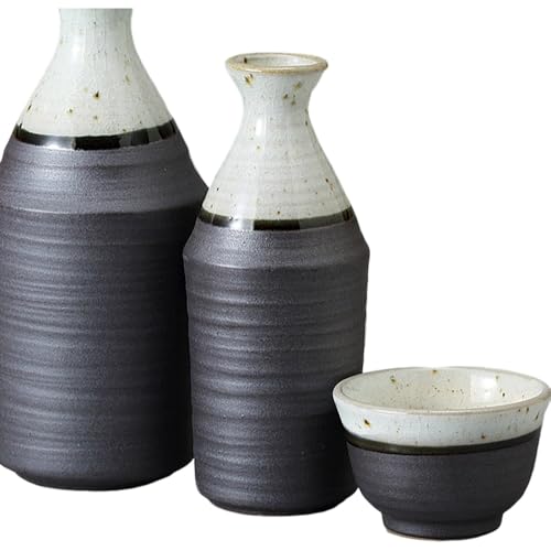 エールネット(Ale-net) 酒器セット 徳利 おちょこ セット 7.2×H16.5p 約340t こま形鉄釉粉引大徳利 徳利&ぐい呑(2個)セット 陶器 美濃焼