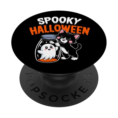 Cute Cat Ghost Book Halloween Spooky Boo Ghost Jar PopSockets PopGrip Intercambiable