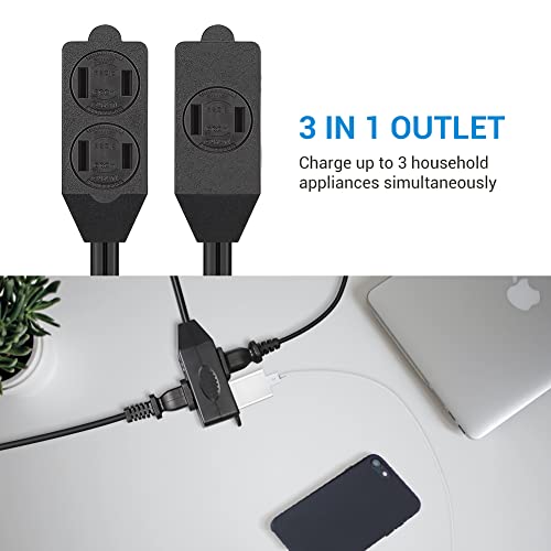 Dewenwils 3 Outlet Extension Cord, 2 Prong Extension Power Strip, 3Ft 16 Awg Power Cord For Indoor Use, Black, Ul Listed, 3 Pack #TOP2