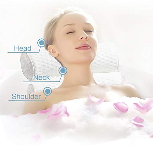 Bath Pillow-Bath Pillows for Tub, 4D Airmesh Fabric 7 Suction Cups Bath Tub Back Neck Support Washable Tub Pillow for Head