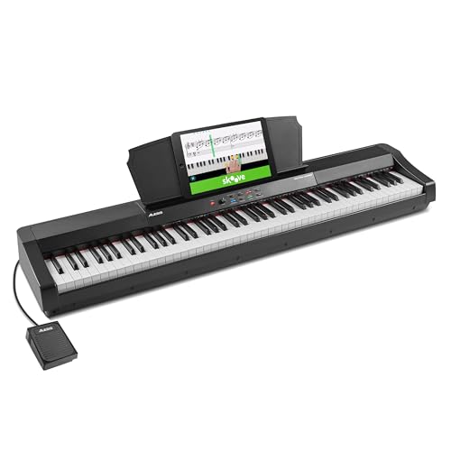 Alesis Recital Grand - Piano digital de 88 teclas contrapesadas de tamaño completo y con acción de martillo graduado, 16 sonidos de teclado de piano y altavoces integrados