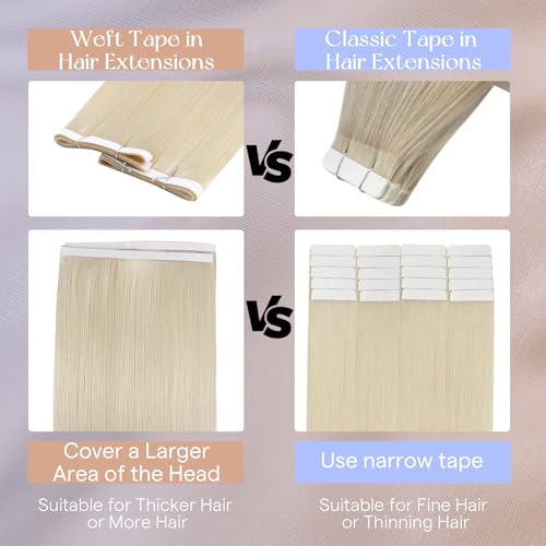 Image of Full Shine Tape in Weft Hair Extensions Human Hair, Ash Blonde 22 Inch | 50g 1 Piece, Invisible Seamless Skin Weft Hair Extensions, Long Genius Weft Remy Straight Texture Natural Look Add Length