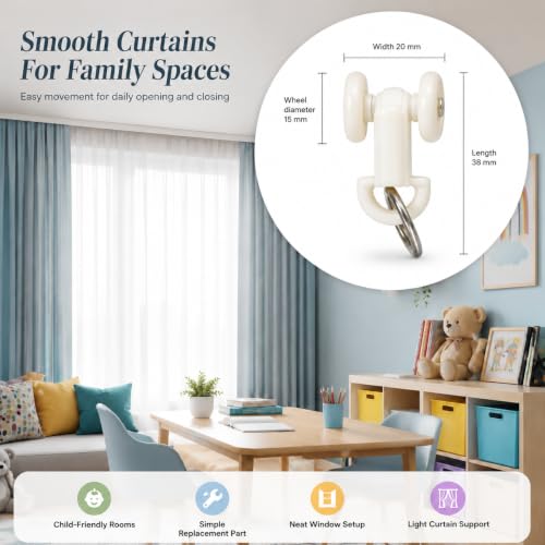 Image of FAPBADRI Jumbo Runners Sliders for M Track Curtain Channel | Heavy Duty Double Wheel Gliders | Color - Ivory | Pack of 50 Pieces