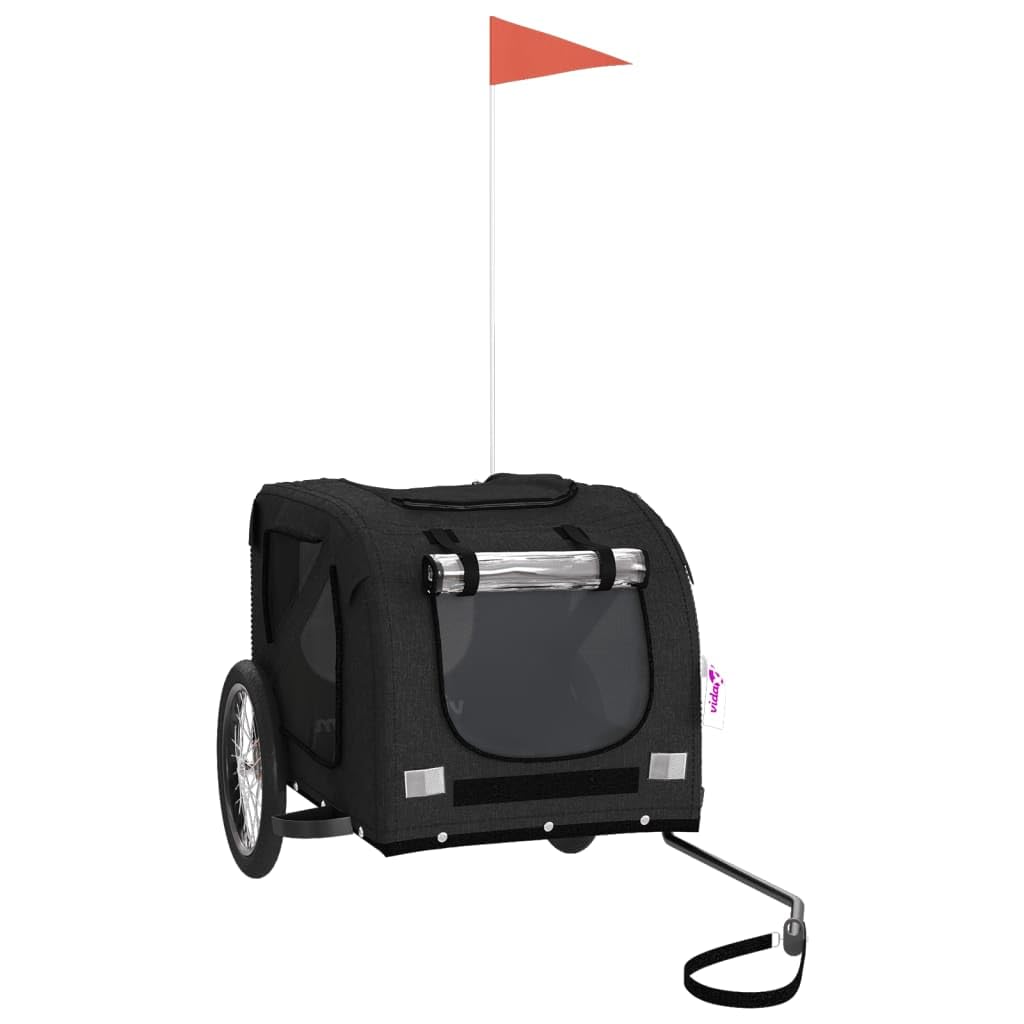 vidaXL Pet Bike Trailer, Pet Cart Carrier for Small Dogs, Pet Bike Trailer with Flag, Dog Bicycle Wagon, Black Oxford Fabric and Iron
