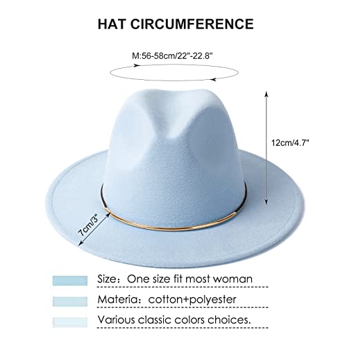 Hudanhuwei Womens Fedora Hats With Belt Buckle Wide Brim Panama Fedora Cap A-Sky Blue #TOP3