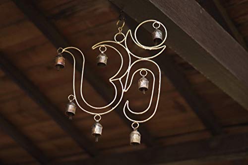 India Meets India Vintage Handmade Brass Wind Chime Hangings Antique Distressed Finish by Indian Artisans (7 Bells)