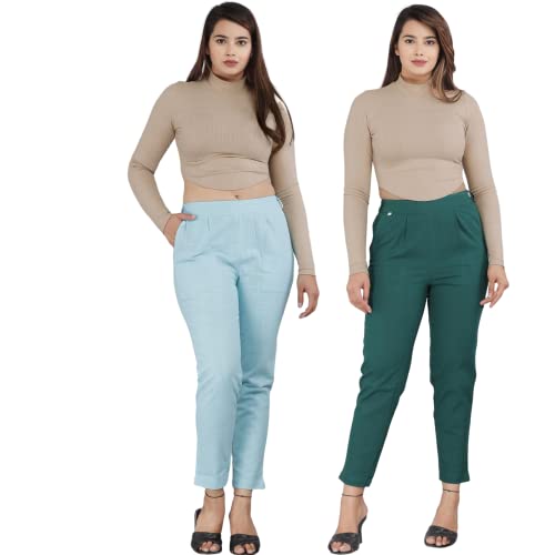 Image of Women Slub Cotton (Pack of 2) Solid Pant Colour