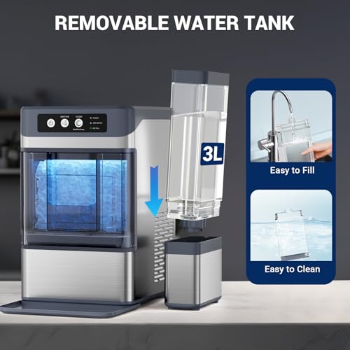 Image of Nugget Ice Maker Countertop, 44lbs /24H with 0.8 Gallon Tank, ETL Approval, Chewable Soft Pellet Ice Ready in 5 Mins, Stainless Steel Countertop Ice Maker with Self-Cleaning for Home, Office, RV