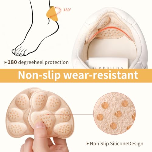 Image of 4 PRS 4D Cushioned Heel Grips - Pads for Big Shoes (Beige) | 4D non-slip massage pads designed to prevent heel slipping and blisters. Premium inserts for loose shoes too big.