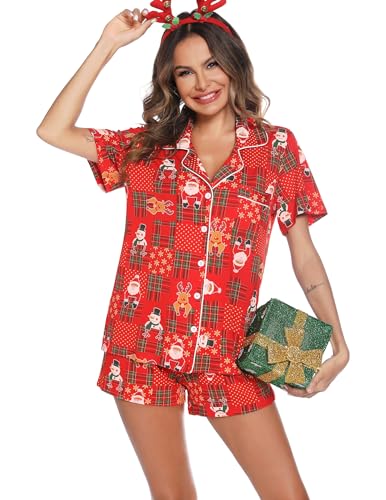 Image of Pjmlifecoco Women's Modal Pajama Set Short Sleeve Button Down Two Piece Soft Sleepwear with Shorts Loungewear S-XXL