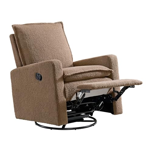 Image of Oxford Baby Uptown Upholstered Glider Recliner Rocking Chair 360 Swivel for Nursery and Living Room - Teddy Brown