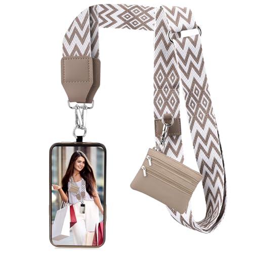 Image of XANGNIER Clip and Go Strap for Phone with Wallet Crossbody, Phone Strap with Zippered Wallet, Adjustable Anti Theft Cellphone Lanyard for Women, Cellphone Chain Accessories,Multicolor 21