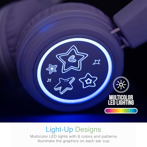 Image of MEE Audio KidJamz KJ55BT Bluetooth Wireless Safe Listening Headphones for Children w /LED Lights, 85dB Volume Limiter, Microphone, & 40h Battery; Kids Headset for School /iPhone /iPad /Tablet (Lavender)