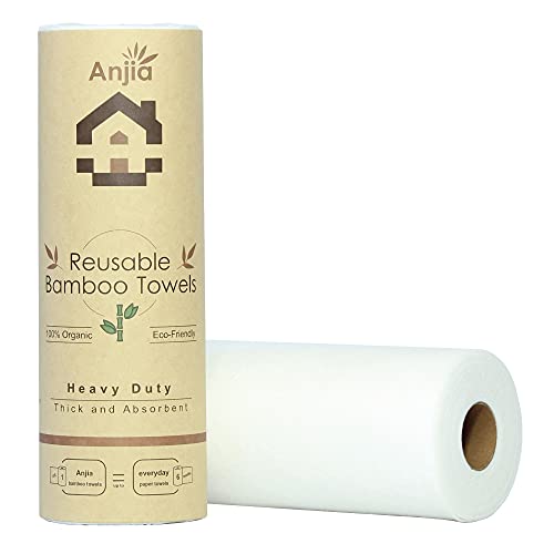 Anjia® Heavy Duty Reusable Bamboo Towels - 20 Sheets/Roll - Great As Kitchen Towels, Dish Towels, Cleaning Rags, Shop Towels, And Swedish Dishcloths - Replacement Of Paper Towels Bulk #TOP10