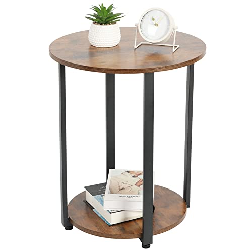 Kathy&Bob Round Side Table, End Table With Storage Shelf, Industrial Accent Table With Metal Frame, Small Round Table For Living Room, Bedroom And Small Spaces, Easy Assembly, Rustic Brown #TOP7