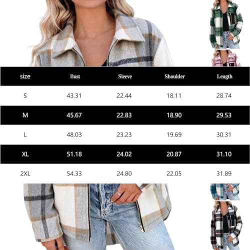 Womens Flannel Plaid Jackets Casual Zip Up Shackets Witner Cropped Jacket - image 6