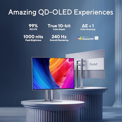 ASUS ProArt Display 32” 4K HDR QD-OLED Professional Monitor (PA32UCDM) - UHD, Ultra-Slim, 240Hz, 0.1ms, Auto Calibration, Dolby Vision, 99% DCI-P3, ΔE<1, Thunderbolt 4, Calman Ready, 3 yr Warranty by Asus - Image 3
