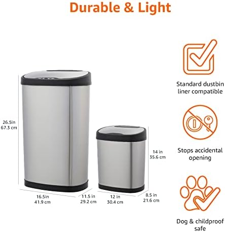 Amazon Basics Automatic Stainless Steel Dustbin Set -12L + 50L