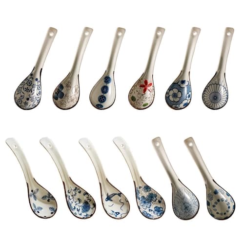 La Mejor Selección de Cucharas chinas - los más vendidos. 50 Raelitego - 12 cucharas de sopa asiática, cucharas de sopa china de cerámica, gancho ovalado profundo, cucharas japonesas antideslizantes para arroz, ramen, pho, miso, sopa,...