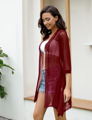 Image of iClosam Women Casual 3 /4 Sleeve Sheer Open Front Cardigan Sweater Kimono