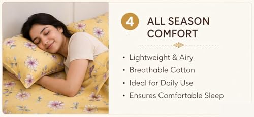 Image of Cotton Double Bedsheet with Pillow Covers - Floral Dreamscape Print, 144 TC Soft & Breathable Bedding Set (90x100 Inch), Premium Flat Bed Sheet