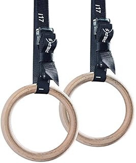 Rep Wood 18' Gymnastic Rings with Short Numbered Straps - Perfect for Cross-Training