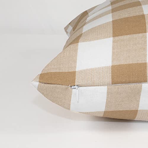 Purpleessences Set Of 2 Farmhouse Buffalo Check Plaid Throw Pillow Covers Cushion Case 100% Cotton For Fall Home Decor, (12"X12", Beige/White) #TOP1